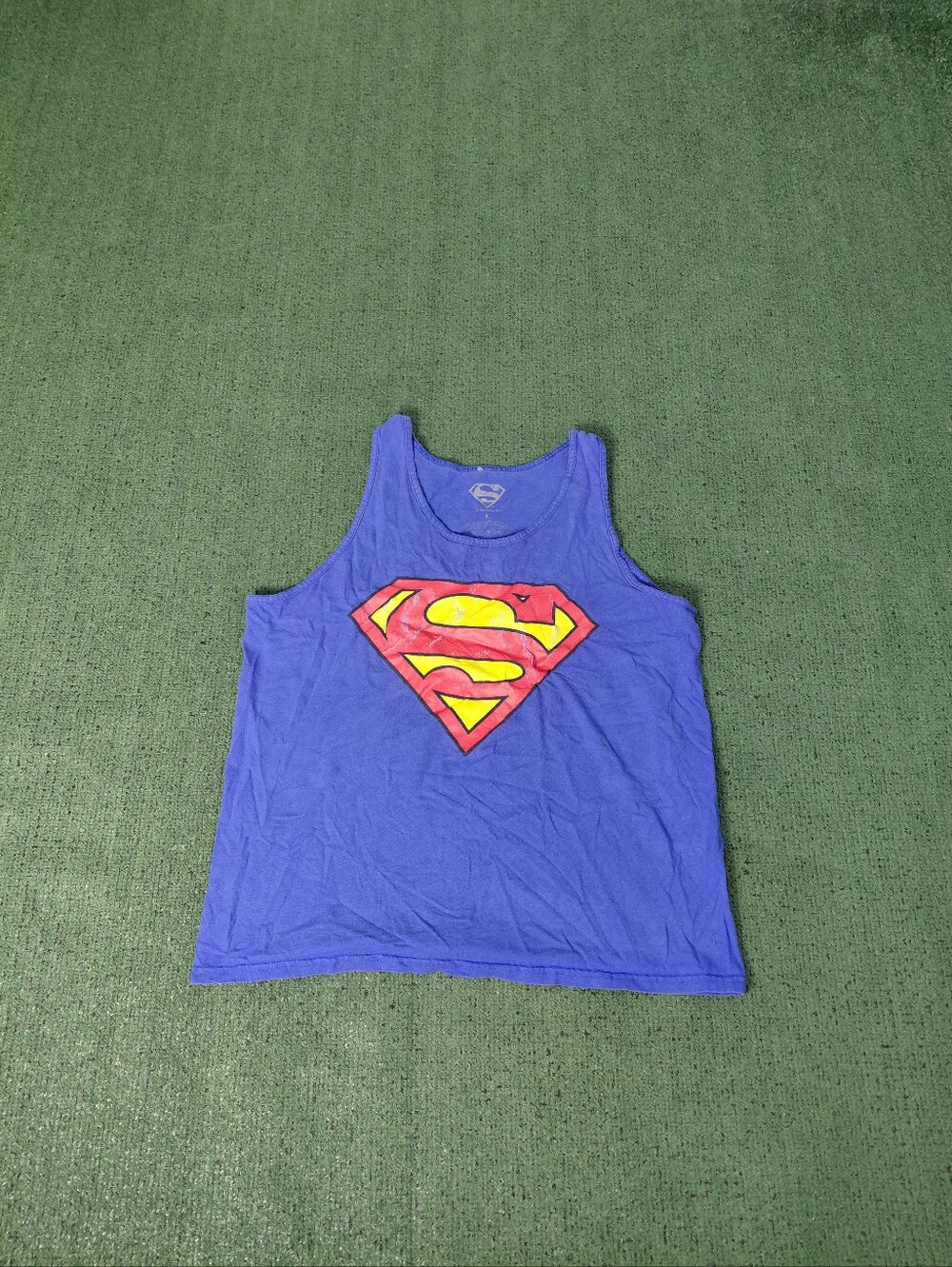 Superman Superhero Logo DC Comics Blue Tank Top Sz Large